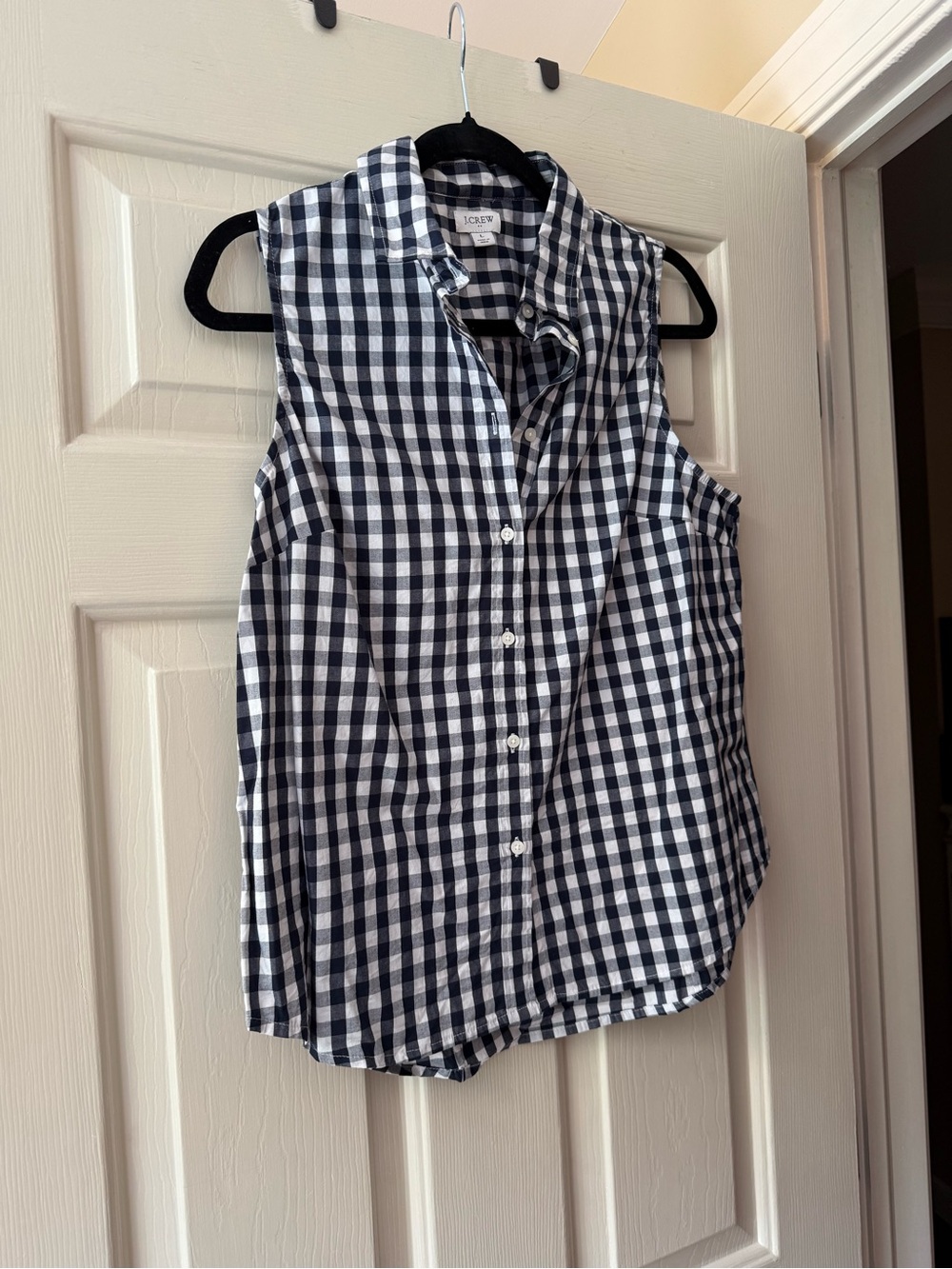 LOFT Sleeveless Gingham Button-Up Shirt — Navy & White